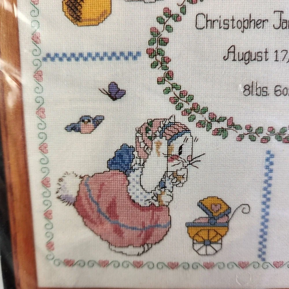 Birth Announcement Baby Sampler Counted Cross Stitch Kit Bunnies Personalize New